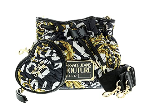 Versace Jeans Couture Black/Gold Heart Charm Purse Small Braid Bucket Crossbody Bag for womens