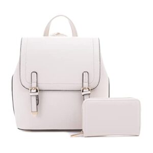 evve faux leather small fashion backpack purses for women girls mini daypack with matching wallet | off white