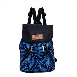 African Things Canvas Mini Backpack for Women - Small Waterproof Casual, School, Travel & Work Shoulder Bookbag - Black Water Resistant Lining Print Drawstring Daypack Purse for Girls Ada Batik