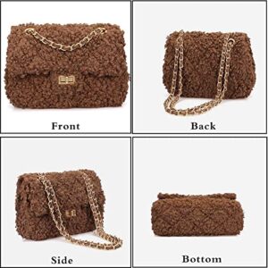 Women Plush Shoulder Bag Ladies Fashion Fluffy Crossbody Bag Small Chain Handbag Purse Soft Clutch Satchel Evening fuzzy Bag (White)