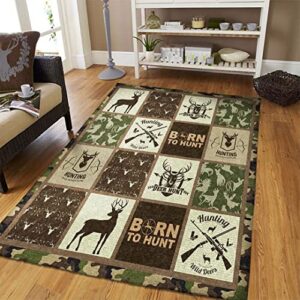 satigi deer hunting rug, born to hunt rug, camo area rugs 5×7, boho rug non-slip soft bath kitchen living room carpet outdoor room bathroom rug memory foam decor 2×3 3×5 4×6 5×8 area rug