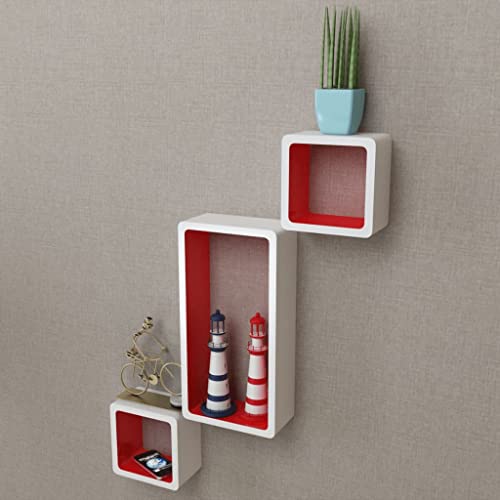 Natulvd Floating Cube Shelves Set of 3 - 2 Sizes Square Wall Mounted Hanging Shelves, Decor Shelf for Living Room, Bedroom, Trophy Display, Photo Frames - Red