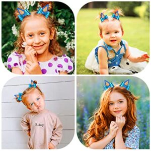 BABORUI 4PCS Bluye Hair Clips for Girls, Glitter Dog Ear Hair Bow Clips for Toddler Girls, Kids Cute Blue Hair Accessories for Birthday Costume Party Favor Decorations Supplies
