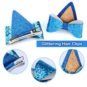 BABORUI 4PCS Bluye Hair Clips for Girls, Glitter Dog Ear Hair Bow Clips for Toddler Girls, Kids Cute Blue Hair Accessories for Birthday Costume Party Favor Decorations Supplies