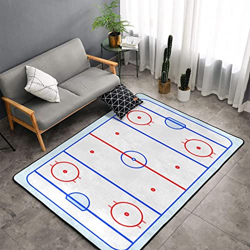 Soft Area Rug for Living Room,Ice Hockey Field in Blue Tones and Red Graphic Outline for Sport Events,Large Floor Carpets Doormat Non Slip Washable Indoor Area Rugs for Bedroom Kids Room 4 x 5.3Ft