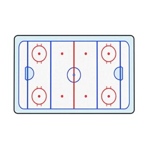 Soft Area Rug for Living Room,Ice Hockey Field in Blue Tones and Red Graphic Outline for Sport Events,Large Floor Carpets Doormat Non Slip Washable Indoor Area Rugs for Bedroom Kids Room 4 x 5.3Ft