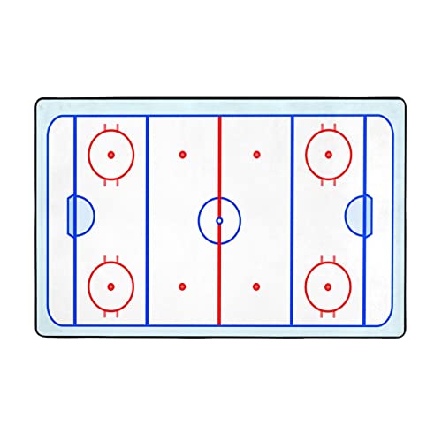 Soft Area Rug for Living Room,Ice Hockey Field in Blue Tones and Red Graphic Outline for Sport Events,Large Floor Carpets Doormat Non Slip Washable Indoor Area Rugs for Bedroom Kids Room 4 x 5.3Ft