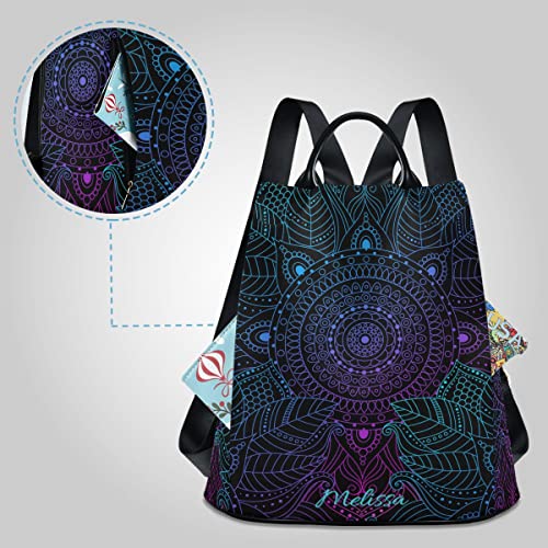 GAIREG Custom Name Backpack Purse for Women Personalized Mandala Ethnic Bohemian Art Rucksack Anti Theft Handbag Travel Bag