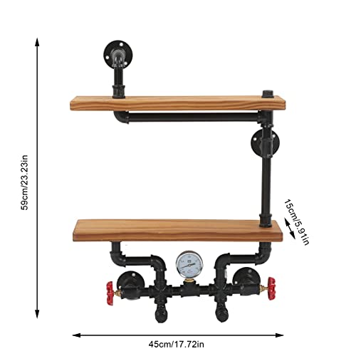 Jeanoko Retro Wall Mounted Floating Shelf, Industrial Pipe Shelves Malleable Cast Iron Solid Wood 2 Tiers Piple Shape Wall Mounted Shelf with Towel Bar for Home