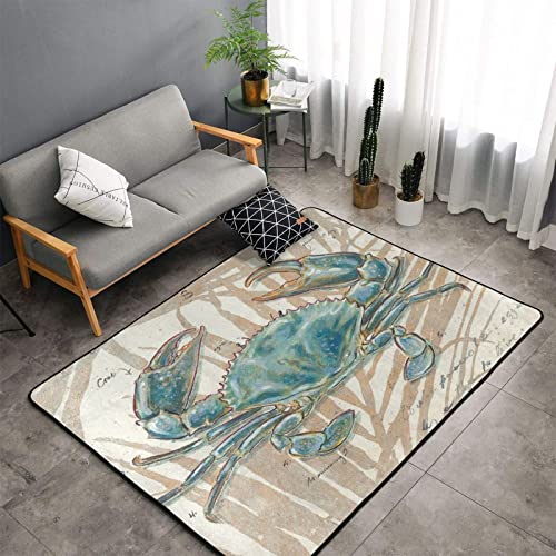 Soft Area Rug for Living Room,Nautical Ocean Animal Sea Underwater Submarine Blue Crab,Large Floor Carpets Doormat Non Slip Washable Indoor Area Rugs for Bedroom Kids Room 3 x 5Ft