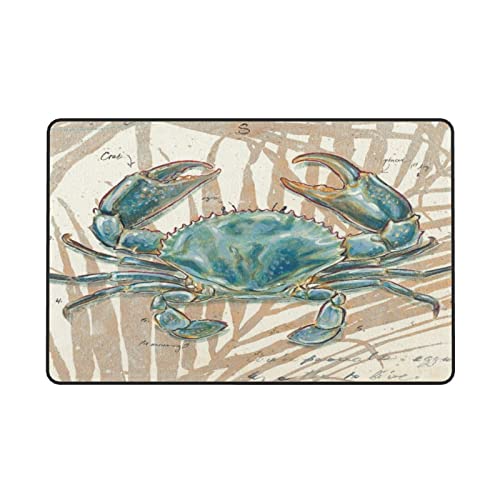 Soft Area Rug for Living Room,Nautical Ocean Animal Sea Underwater Submarine Blue Crab,Large Floor Carpets Doormat Non Slip Washable Indoor Area Rugs for Bedroom Kids Room 3 x 5Ft