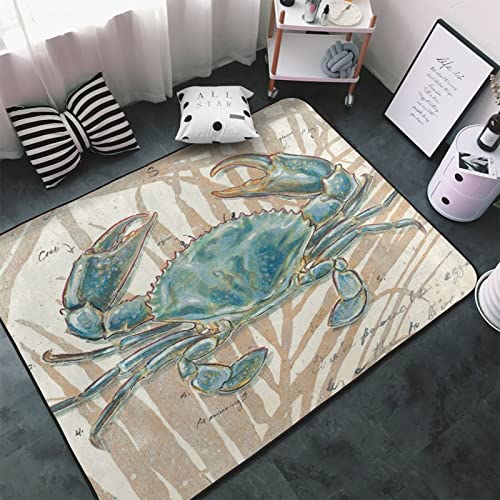 Soft Area Rug for Living Room,Nautical Ocean Animal Sea Underwater Submarine Blue Crab,Large Floor Carpets Doormat Non Slip Washable Indoor Area Rugs for Bedroom Kids Room 3 x 5Ft