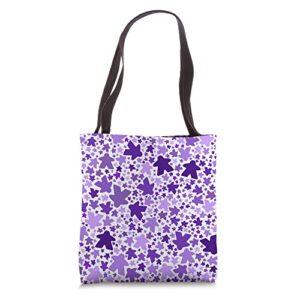 purple meeple pattern tote bag