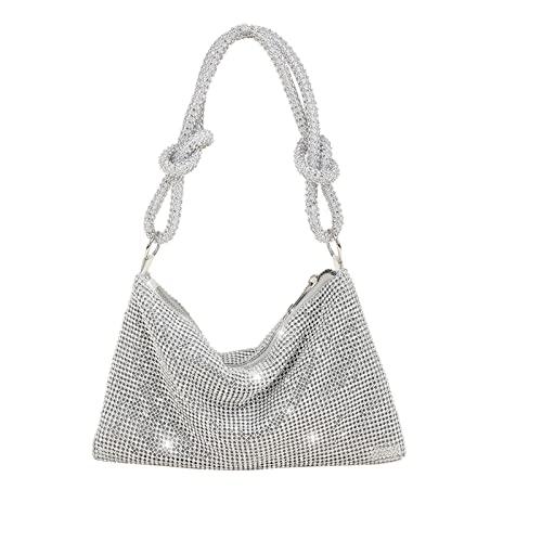 Rhinestone Hobo Bag for Women, Chic Sparkly Evening Handbag, Shiny Clutch Bag Purse for Club Wedding Party