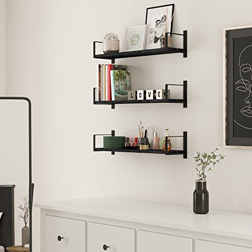 Wallniture Toledo Floating Shelves for Living Room Wall Shelves Office & Kitchen Organization Bedrom Wall Decor Toy Storage Black Bookshelf Set of 3