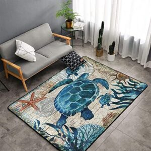 soft area rug for living room,nautical blue sea turtles beach theme ocean—1,large floor carpets doormat non slip washable indoor area rugs for bedroom kids room 4 x 5.3ft