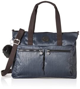 kipling womens women’s natalie bag, adjustable, removable crossbody strap, dual carry handles, nylon handbag tote bag, sparkling slate, 16.75 l x 12 h 5 d us