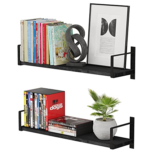 Wallniture Toledo Floating Shelves for Living Room Wall Shelves Office & Kitchen Organization Bedrom Wall Decor Toy Storage Black Bookshelf Set of 2