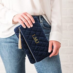 WEDDINGSTAR Custom Embroidered Fold Over Velvet Clutch - Navy Blue