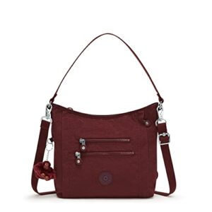 kipling women’s belammie handbag, organize accessories, spacious interior, removable shoulder strap, nylon travel bag, intense maroon b