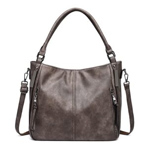 kkp hobo shoulder bags for women large pu leather purse shopper tote purse handbag-khaki
