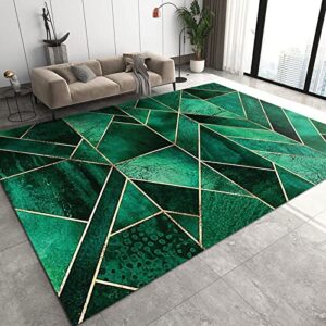 qinyun modern style area rug, emerald green gold line geometric indoor rug, large area rug facecloth material soft and durable, suitable for apartment bedroom living room-6ft×8ft