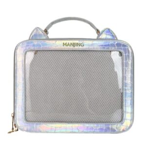 hokmah cute ita backpack bag for girls women, kawaii itabag clear window lolita purse backpack, aesthetic glitter pin doll display (silver)