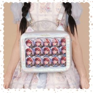 HOKMAH Cute Ita Backpack Bag for Girls Women, Kawaii Itabag Clear Window Lolita Purse Backpack, Aesthetic Glitter Pin Doll Display (Silver)