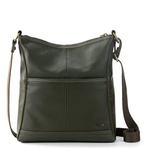 the sak womens iris crossbody in leather casual purse with adjustable strap zipper pockets, moss, one size us