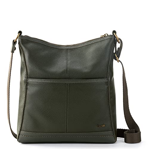 The Sak Womens Iris Crossbody in Leather Casual Purse With Adjustable Strap Zipper Pockets, Moss, One Size US