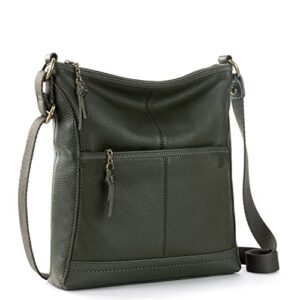 The Sak Womens Iris Crossbody in Leather Casual Purse With Adjustable Strap Zipper Pockets, Moss, One Size US