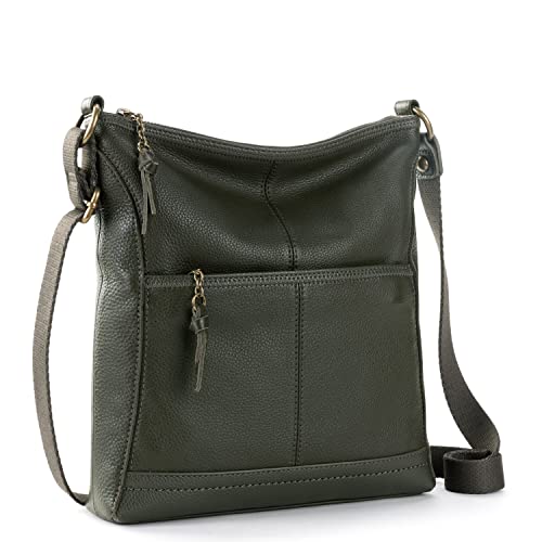 The Sak Womens Iris Crossbody in Leather Casual Purse With Adjustable Strap Zipper Pockets, Moss, One Size US