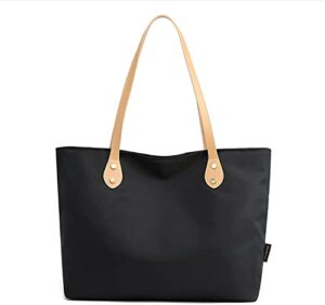 large tote bag for women, waterproof nylon tote bag, lightweight handbags shoulder bags,school,work,shopping daily use (black)