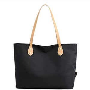 Large Tote Bag for Women, Waterproof Nylon Tote Bag, Lightweight Handbags Shoulder Bags,School,Work,Shopping Daily Use (Black)