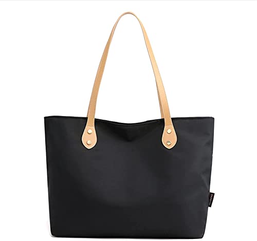 Large Tote Bag for Women, Waterproof Nylon Tote Bag, Lightweight Handbags Shoulder Bags,School,Work,Shopping Daily Use (Black)