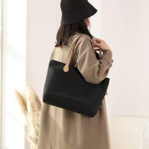 Large Tote Bag for Women, Waterproof Nylon Tote Bag, Lightweight Handbags Shoulder Bags,School,Work,Shopping Daily Use (Black)