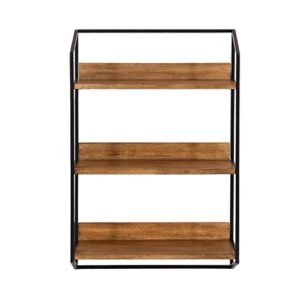 Kate and Laurel Hylton Modern Farmhouse 3-Tier Floating Wall Shelf for Display and Storage, 18x28x7, Rustic Brown/Black