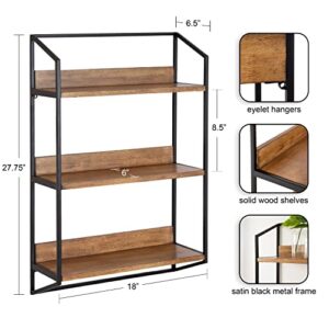 Kate and Laurel Hylton Modern Farmhouse 3-Tier Floating Wall Shelf for Display and Storage, 18x28x7, Rustic Brown/Black