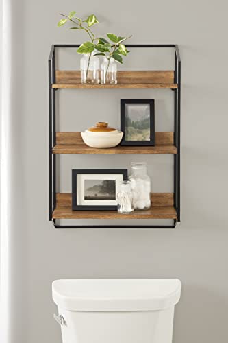 Kate and Laurel Hylton Modern Farmhouse 3-Tier Floating Wall Shelf for Display and Storage, 18x28x7, Rustic Brown/Black