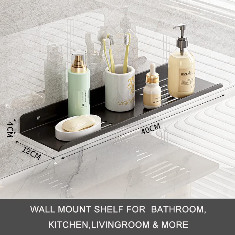 Floating Shelves Set of 2 for Bathroom, 15.7 x 4.7 inch, Wall Mounted Floating Tray,Narrow Counter Organizer Shelf, Self Adhesive Shower Shelves for Bathroom, Laundry Room,Kitchen, Farmhouse, RV