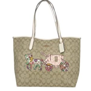 Coach City Tote In Signature Canvas With Horse And Carriage Patchwork Graphic in Gold/Light Khaki Multi