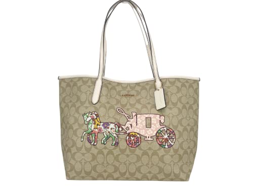 Coach City Tote In Signature Canvas With Horse And Carriage Patchwork Graphic in Gold/Light Khaki Multi