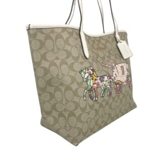 Coach City Tote In Signature Canvas With Horse And Carriage Patchwork Graphic in Gold/Light Khaki Multi