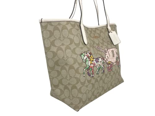 Coach City Tote In Signature Canvas With Horse And Carriage Patchwork Graphic in Gold/Light Khaki Multi