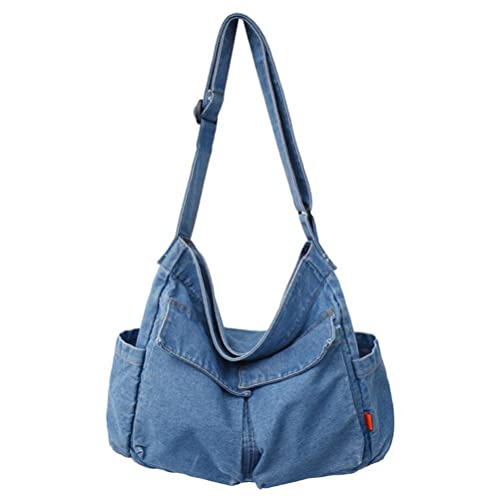 Cross Body Bag Purses for Women Denim Crossbody Handbags Blue Jean Purse Travel Large Hobo Canvas Cute Tote Bag with Zipper Pockets School Teen Girls Shoulder Casual Hand Bags Ladies Messenger Trendy