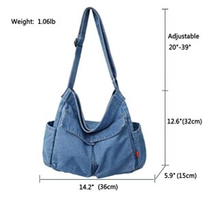 Cross Body Bag Purses for Women Denim Crossbody Handbags Blue Jean Purse Travel Large Hobo Canvas Cute Tote Bag with Zipper Pockets School Teen Girls Shoulder Casual Hand Bags Ladies Messenger Trendy