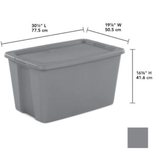 Set of 6 - 30 Gallon Plastic Modular Storage Bin Tote Stackable and Nestable Organizing Container with Durable Lid and Secure Latching Buckles, Titanium