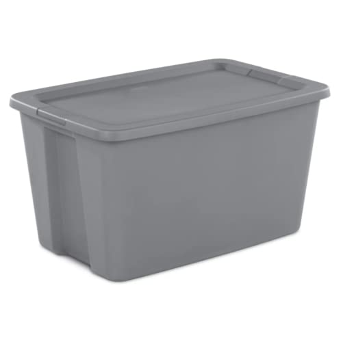 Set of 6 - 30 Gallon Plastic Modular Storage Bin Tote Stackable and Nestable Organizing Container with Durable Lid and Secure Latching Buckles, Titanium