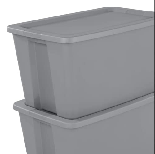 Set of 6 - 30 Gallon Plastic Modular Storage Bin Tote Stackable and Nestable Organizing Container with Durable Lid and Secure Latching Buckles, Titanium