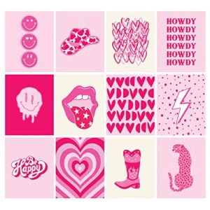 Woonkit 12 set Preppy Room Decor Aesthetic, Hot Pink Stuff, College Dorm Room Decor, Trendy Cute Bedroom Home Office Living Room Posters, Teen Girl Wall Art Prints, Wall Collage Kit, Preppy Hot Pink Pictures (B - PREPPY PINK)